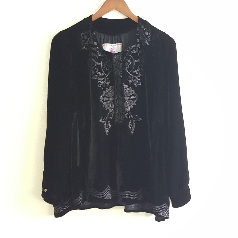 Johnny Was Velvet Embroidered Blouse